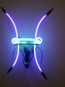 Featured at JGM Galerie, Paris. Keith Sonnier, Helio A (HALO SERIES), 2013. Neon, argon, aluminum and steel armature, transformer, 22 3/4 x 19 1/2 x 10".
